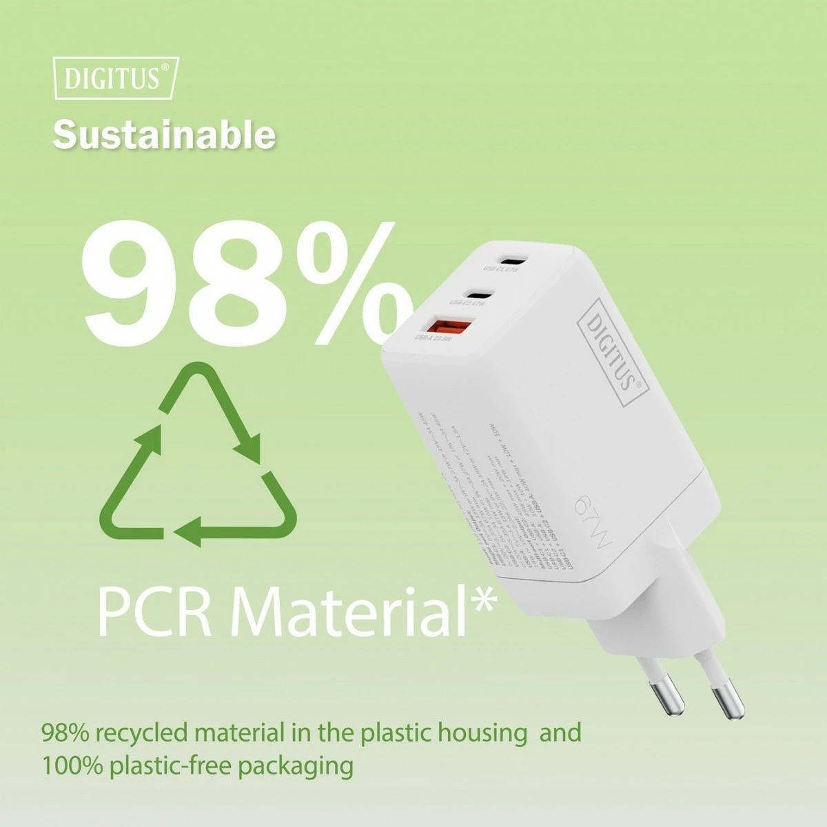 Karikues muri Digitus DA-10303 GaN II 67W, 2x USB-C, 1x USB-A, e bardhë