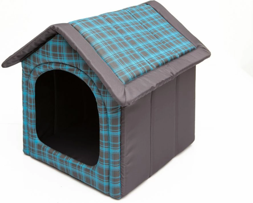 Shtëpizë për qen Hobbydog Buda R2 45x44x38 cm gri-blu me kuadrate