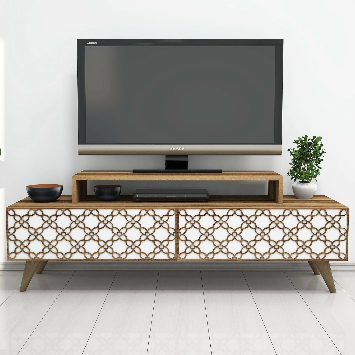 Komodë TV Hanah Home, ngjyrë arre dhe e bardhë, City