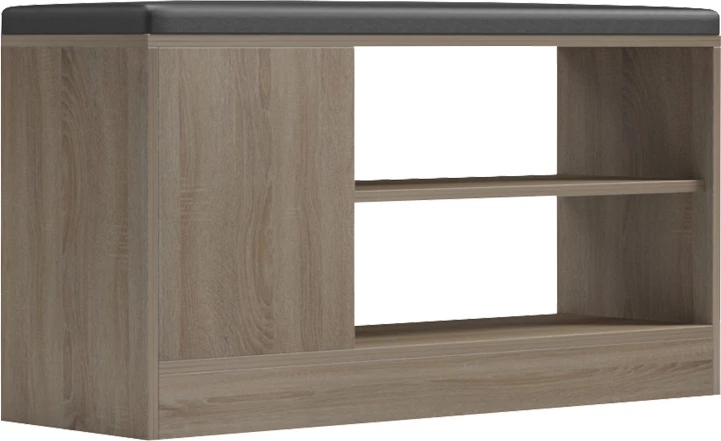 Dollap për këpucë me ulëse Deboule, për 8 palë këpucë, ngjyrë sonoma-e zezë, 90x30x46cm