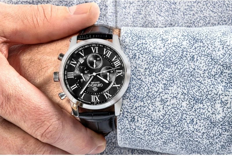 Orë dore meshkuj Giewont GW6260-A2, argjendtë e zezë, set