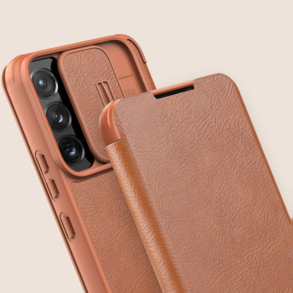 Mbështjellës Nillkin Qin Leather Pro Case për Samsung Galaxy S22+, me kapak dhe mbrojtës kamere, i zi
