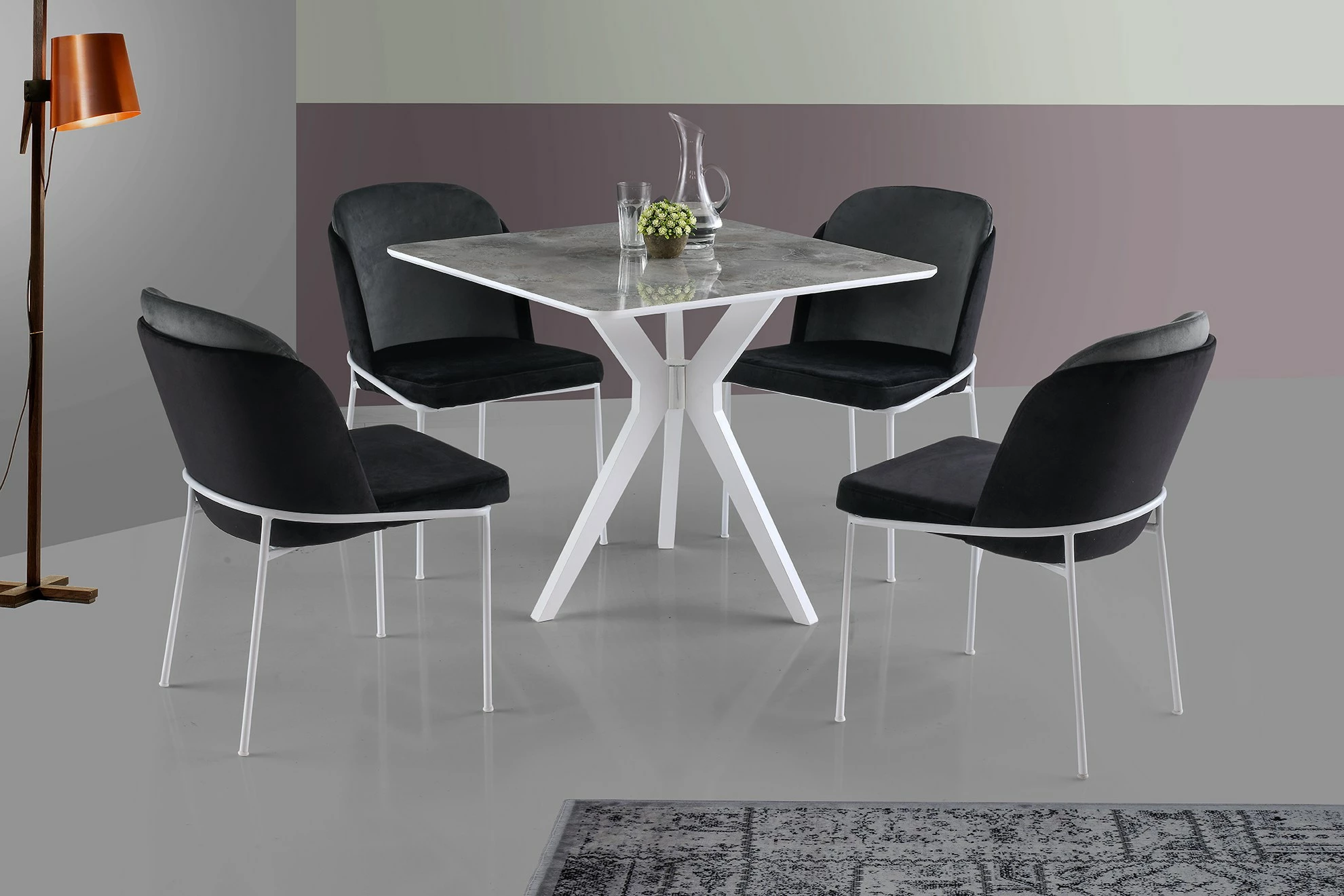 Tavolinë ngrënieje Hanah Home, Kare Ares, 87x87x75cm, e bardhë/gri