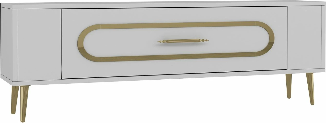 Komodë TV, ngjyrë e bardhë dhe ari, Skye Decor, Retrop3