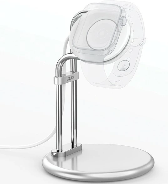 stendë karikimi për Apple Watch SODI SAW-300, alumini, kënd 55°, kompatibile 38-49mm, Argjendi