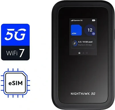 Hotspot mobil NETGEAR Nighthawk M7, 5G/LTE, Wi‑Fi 7, eSIM, ekran, bateri 3850 mAh, i zi