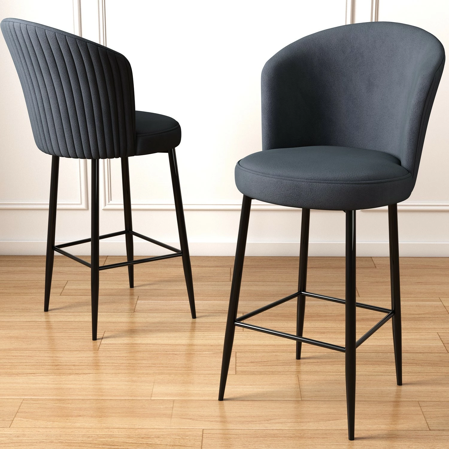 Set karrigesh për bar (2 copë), Hanah Home, Fora, antracit, e zezë