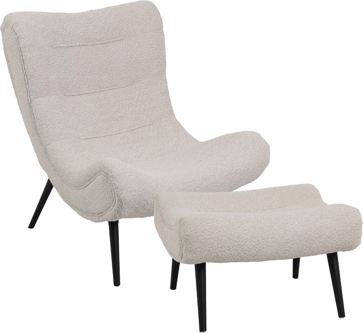 Karrige boucle me tabure, ngjyrë bezhë, 97x80x100cm