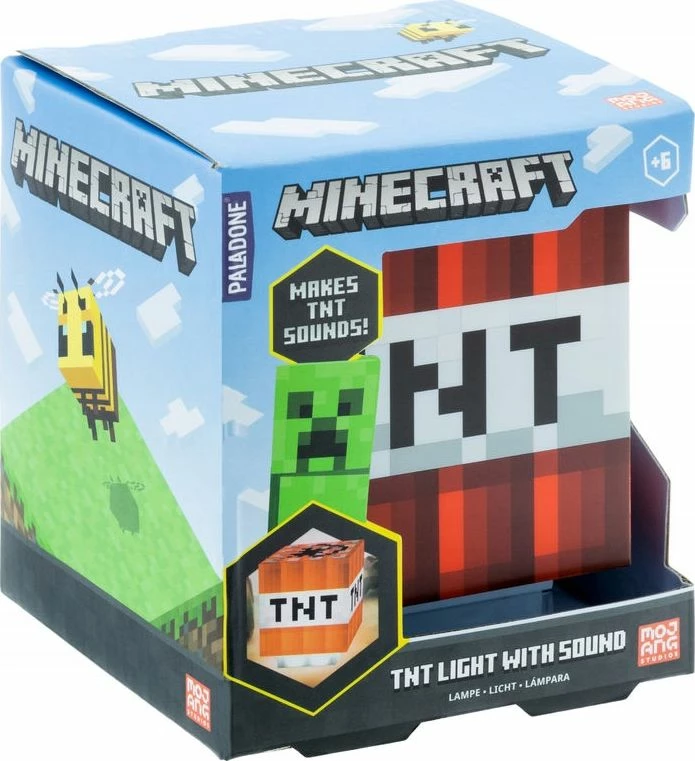 Lampë tavoline Minecraft 4714, 11 x 9 cm, me tingull TNT, 3xAAA (pa bateri), në kuti dekorative, e kuqe