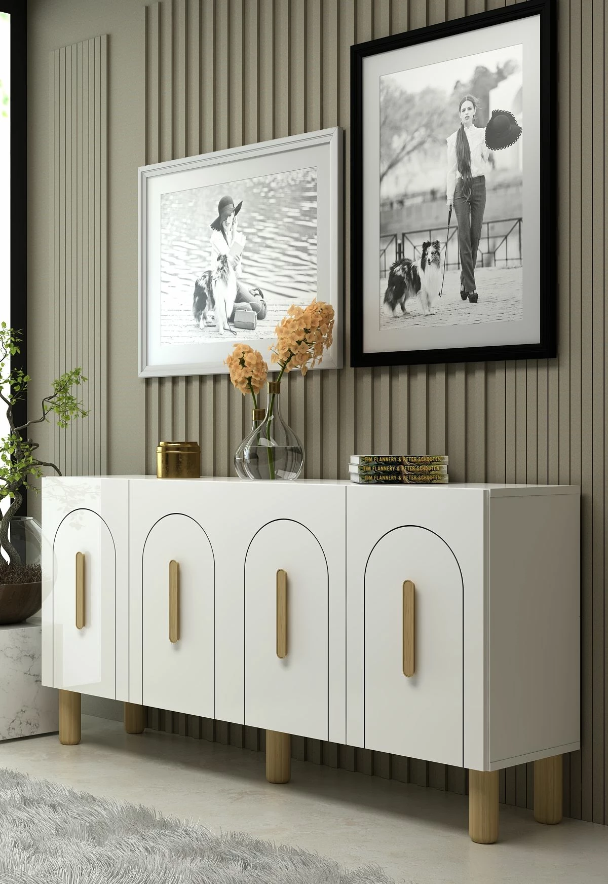 Konsol Skye Decor, e bardhë, lisi safir
