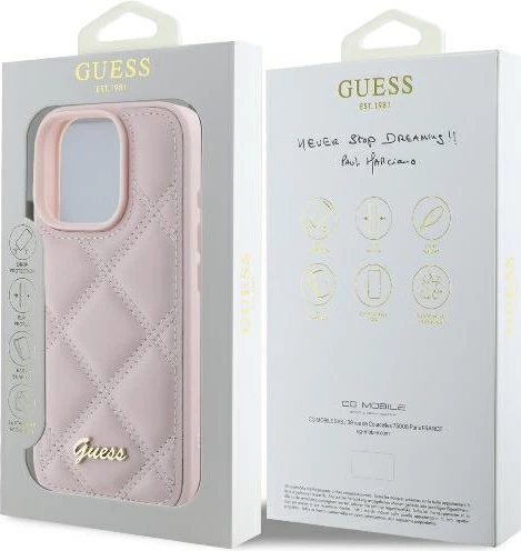 Mbështjellës Guess Quilted Metal për iPhone 16 Pro, Rozë