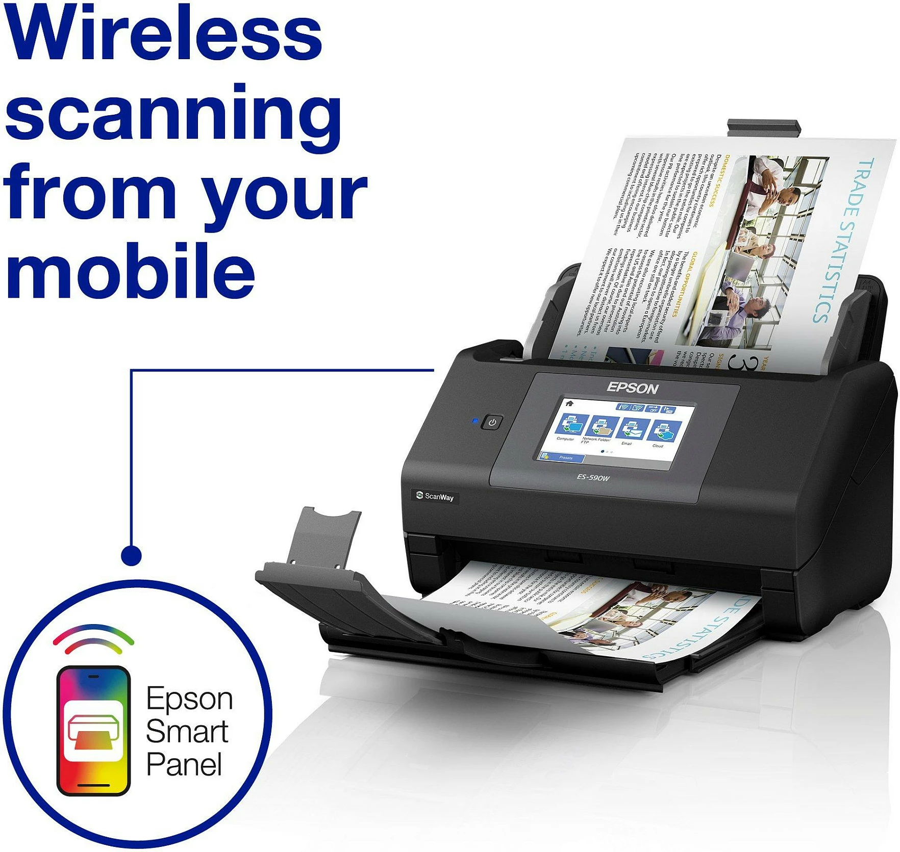 Skaner dokumentesh Epson WorkForce ES-590W, ADF, 45 ppm, duplex, Wi‑Fi Direct, i zi