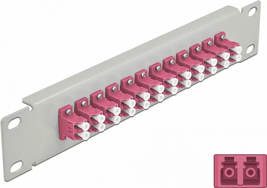 Patch panel fiber optik DeLOCK 10" 12-port LC Duplex, 1U, gri/vjollcë