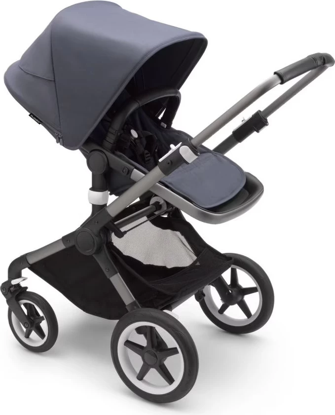 Bugaboo fox 3 carrycot and stroller with graphite frame, stormy blue fabrics and canopy