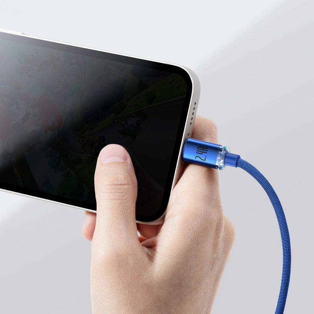 Kabllo Baseus Crystal Shine, USB-A në Lightning, 1.2m, 2.4A, Kaltër