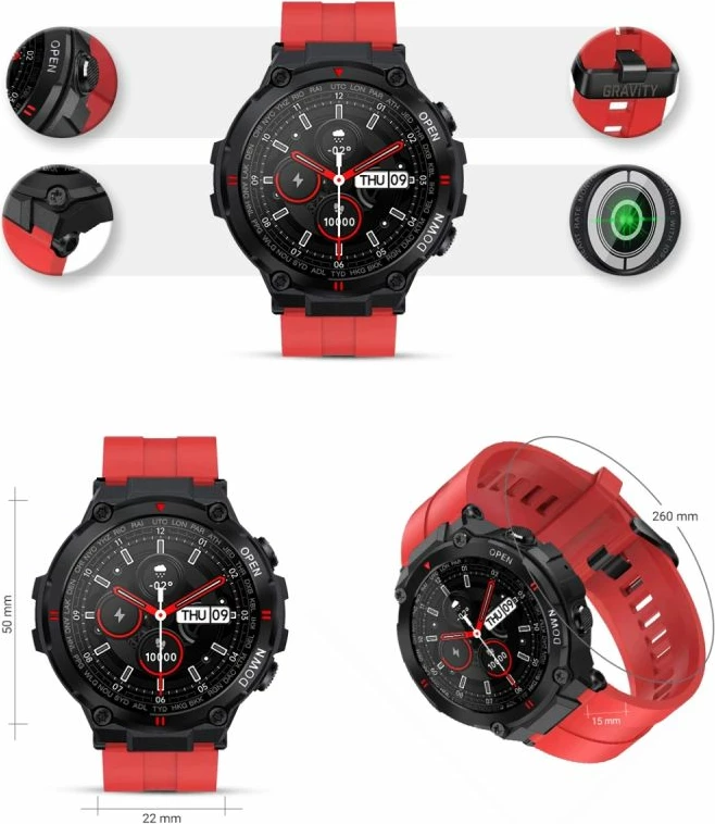 Smartwatch Gravity për meshkuj, e zezë