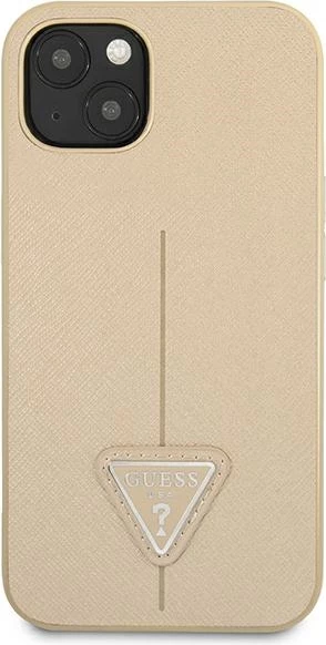 Mbështjellës Guess GUHCP13SPSATLE për iPhone 13 mini, hardcase, Saffiano Triangle, bezhë