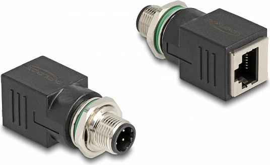 Adapter rrjeti DeLOCK M12 D-coded 4-pin (mashkull) në RJ45 (femër), Cat5e, i zi