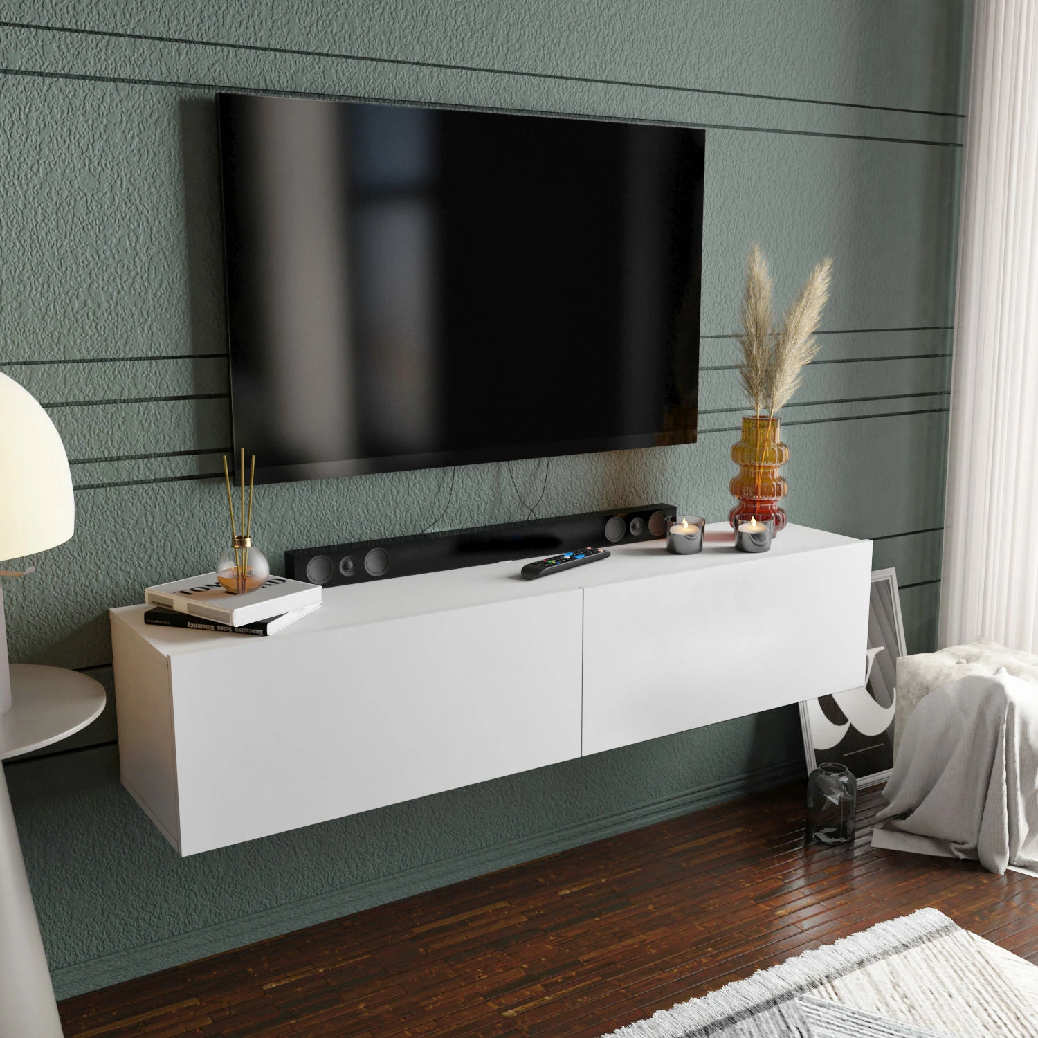 Komodë TV Hanah Home, ngjyrë e bardhë, stil skandinav, Poling