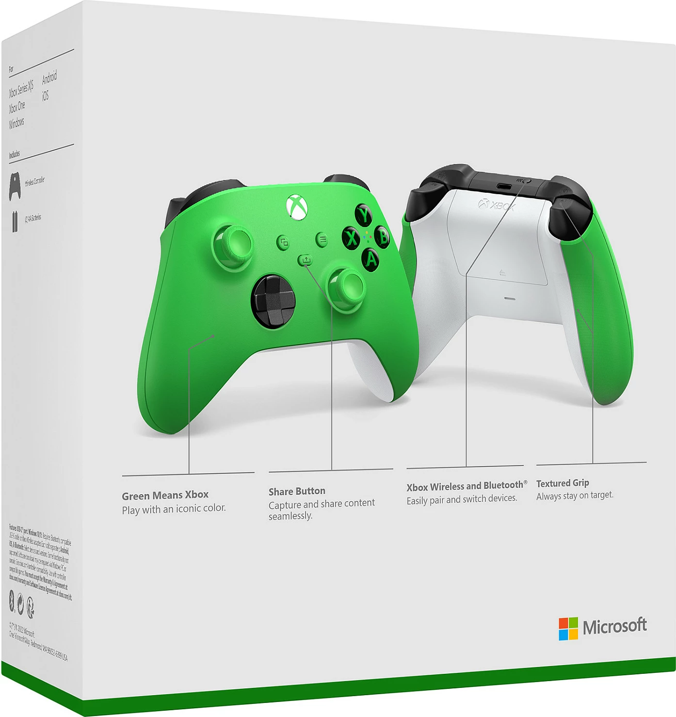 Gamepad Microsoft Xbox Wireless Controller, Android, PC, Xbox One, Xbox Series S, Xbox Series X, iOS, D-pad, Bluetooth/USB, Gjelbër