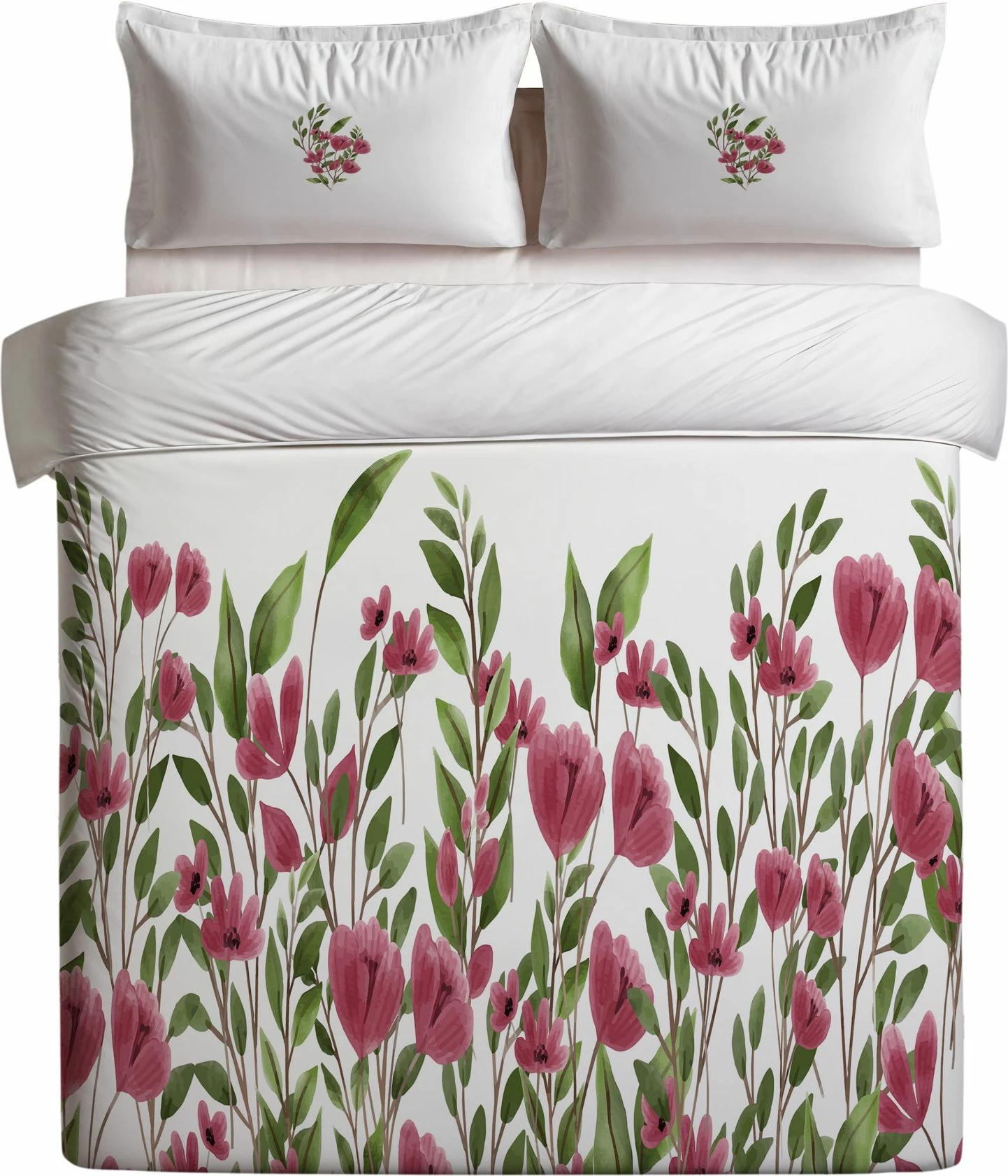 Set mbulesë për jorgan king Tulipa, L'Essentiel Linge de Maison, krem, rozë, burgundy, e gjelbër
