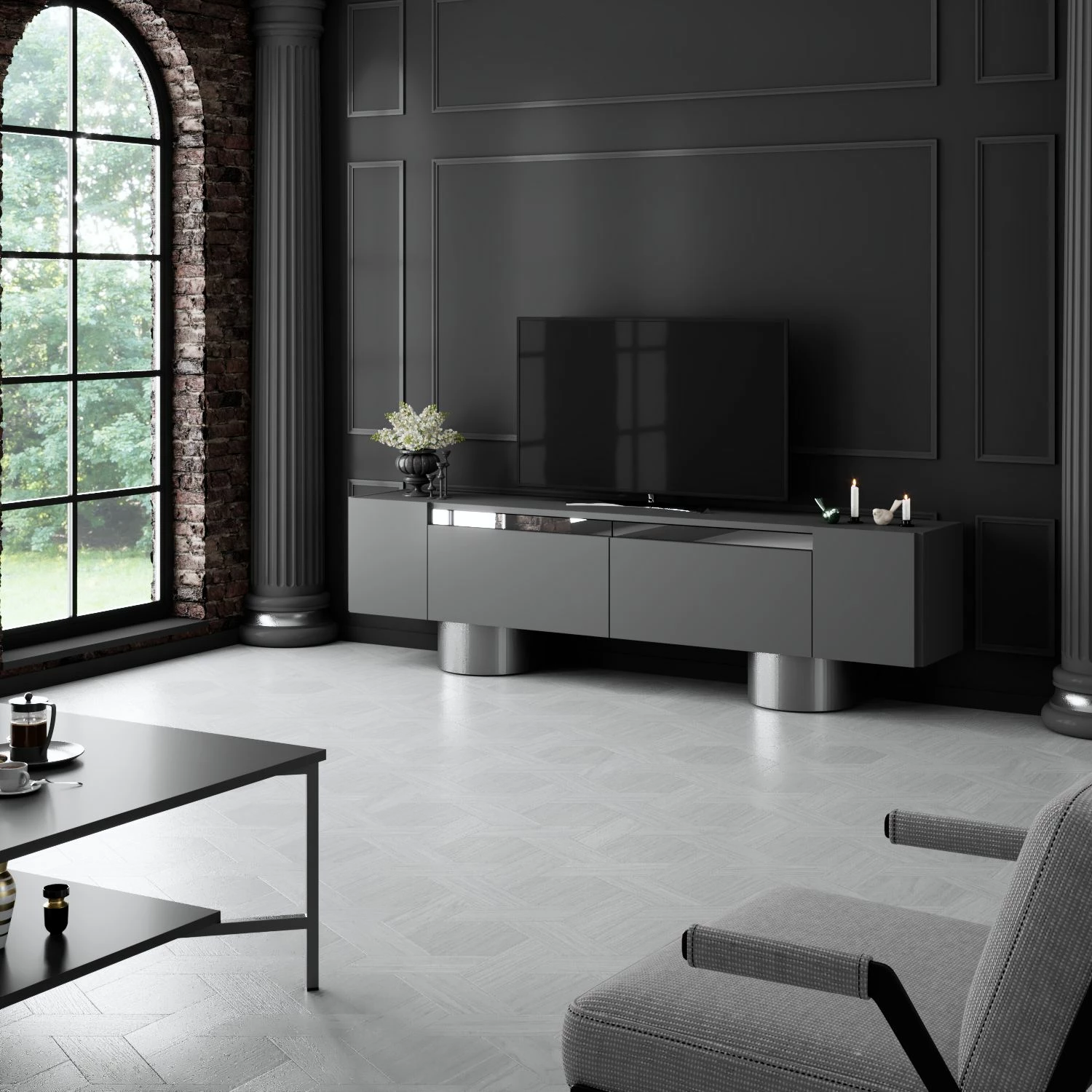 Komodë TV Hanah Home, bohem, antracit, argjend