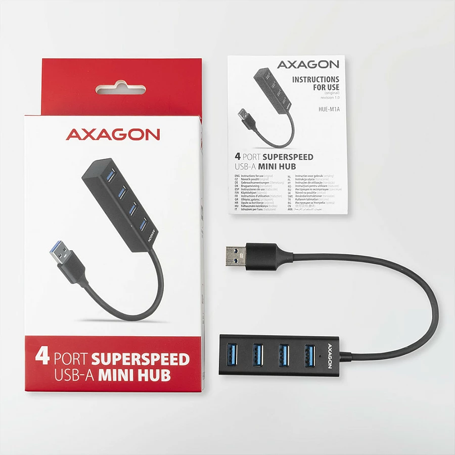 USB hub Axagon HUE-M1A, 4x USB 3.0, kabllo 20cm, i zi