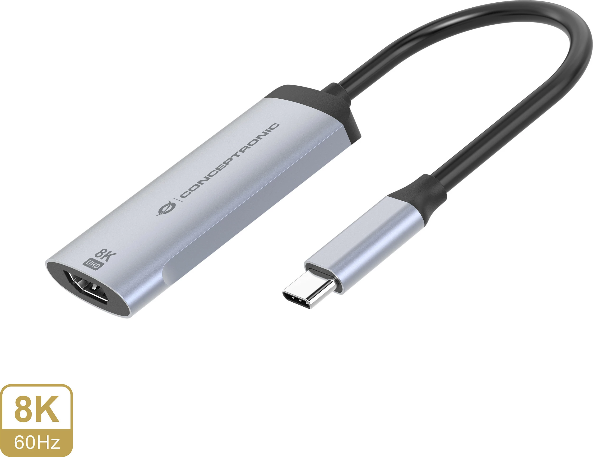 Adapter USB-C në HDMI Conceptronic ABBY23G, HDMI 2.1, 8K 60Hz, 0.15 m, argjendtë