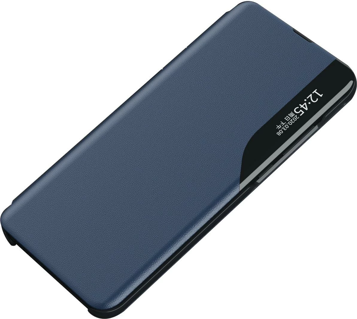 Mbështjellës Hurtel Eco Leather View Case për Samsung Galaxy A73, me kapak dhe mbajtëse, Blu