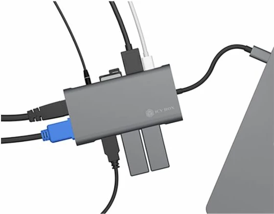 Docking station USB-C ICYBOX IB-DK4040-CPD Power Delivery 100W, 4K HDMI + VGA, antracit/zi