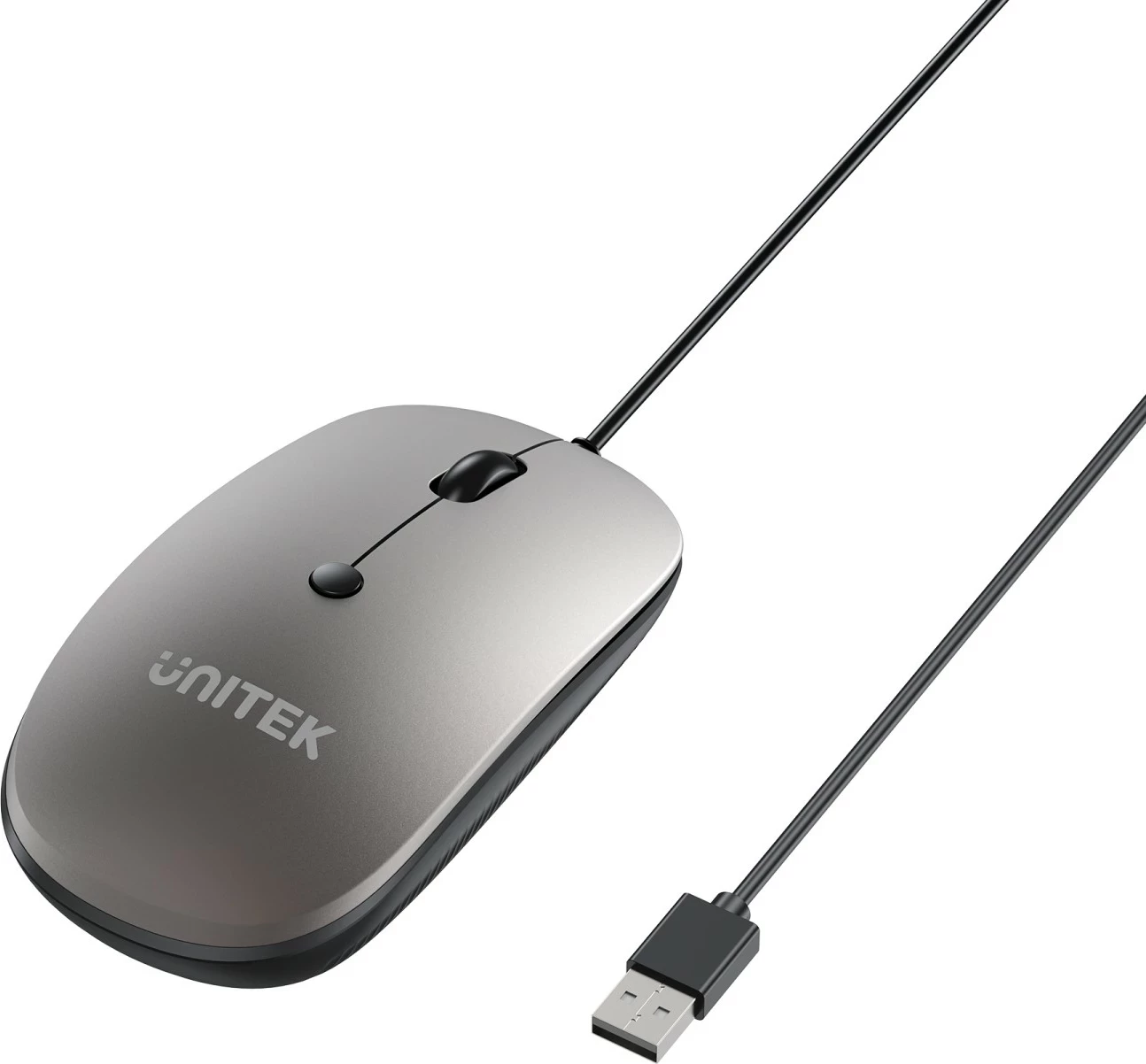 Maus Unitek SlimTrack, USB, me kabllo, 1600 DPI, gri