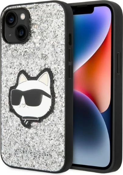 Mbështjellës Karl Lagerfeld Glitter Choupette për iPhone 14 Plus 6.7", argjendtë