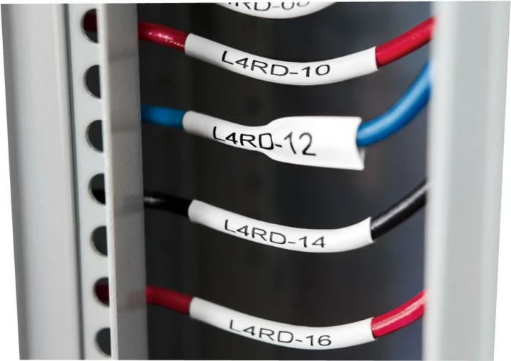 Shirit etiketimi tkurrës me nxehtësi, Dymo RHINO 1805443, 24 mm x 1 m, raport tkurrjeje 3:1, e zezë në të bardhë