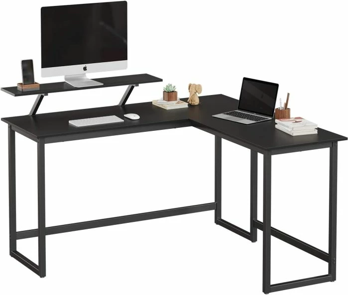 Tavolinë kompjuteri L-shape VASAGLE LWD56BK, raft monitori i lëvizshëm, e zezë