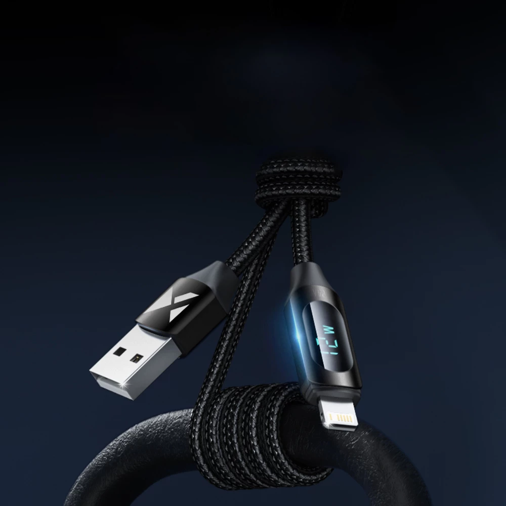 Kabllo USB-A në Lightning Wozinsky WUALC2, 2m, me ekran LED, e zezë
