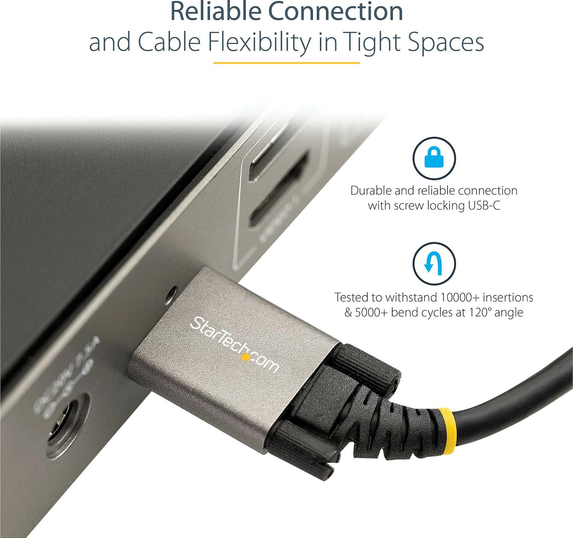 Kabllo USB-C StarTech 1m, USB 3.2 Gen 2 10Gbps, PD 100W (5A), DP Alt Mode, Screw Lock, e zezë/gri
