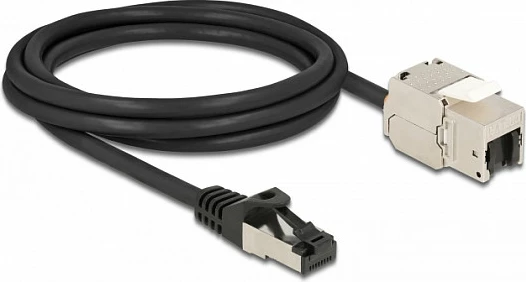 Kabllo rrjeti DeLOCK RJ45 në Keystone RJ45, Cat6A, 2 m, e sheshtë, e zezë