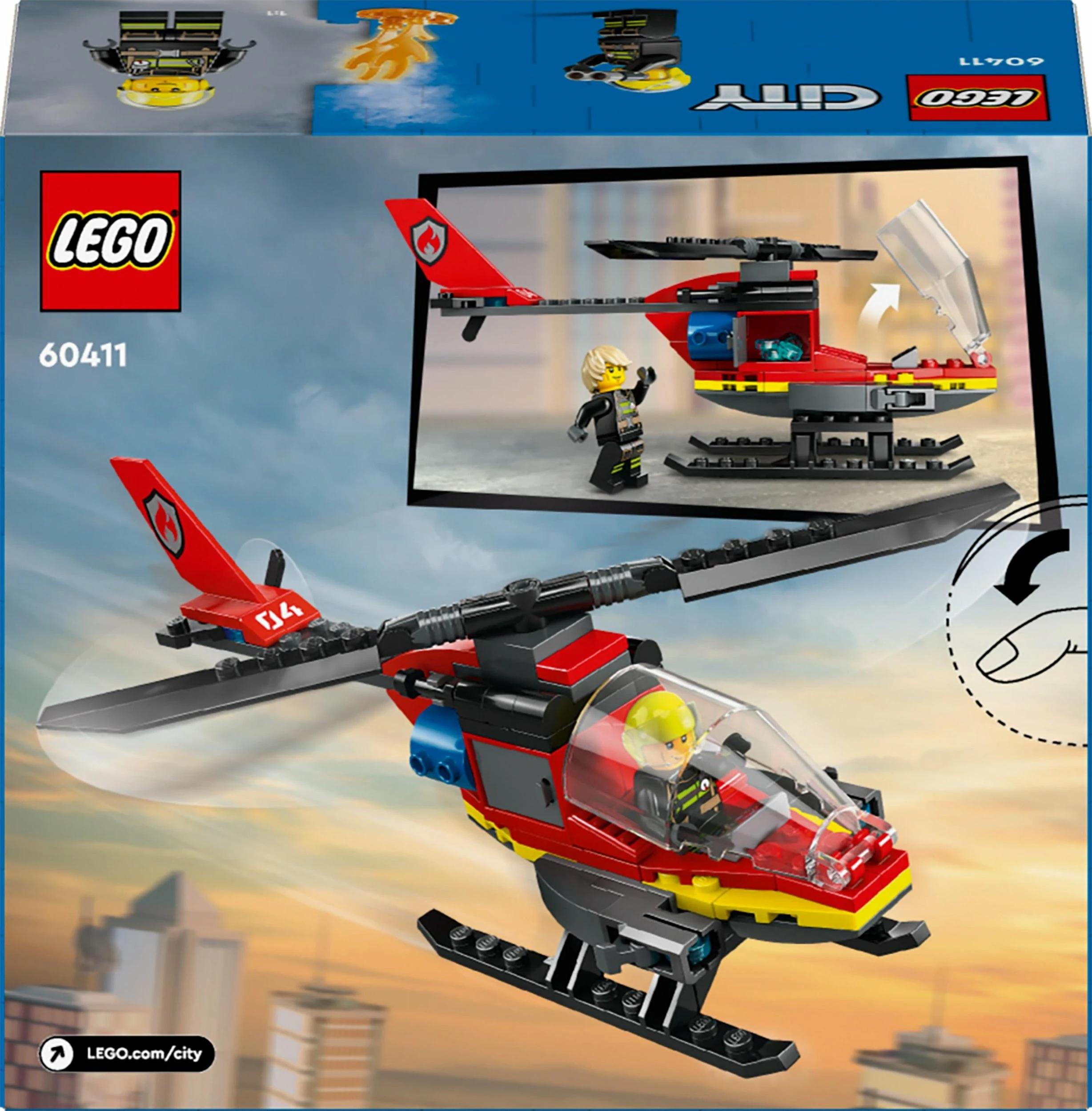 Set LEGO City LEGO Fire Rescue Helicopter 60411, 85 pjesë, 1 minifigurë, kuqe/zezë