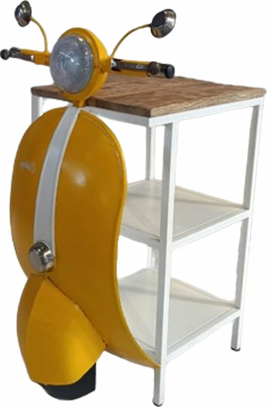 Tavolinë anësore Mini Vespa me rafte, e verdhë, e bardhë, natyrale, 61x45x88