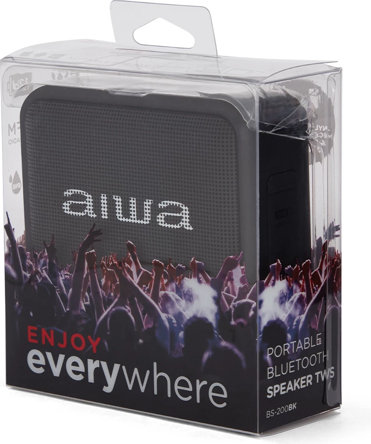 Altoparlant Bluetooth portativ Aiwa BS-200BK, 6 W, IPX6, TWS, FM, 2000 mAh, i zi