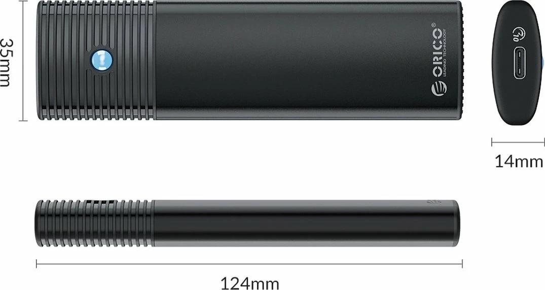 Kasë eksterne për SSD M.2 Orico PWDM2-G2-BK-EP, USB-C 3.2 Gen 2 10Gbps, NVMe/SATA, e zezë