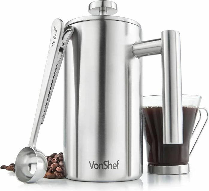 Kafetierë VONSHEF 1000115 650 ml (6 filxhana), inox satin, me lugë 2-në-1