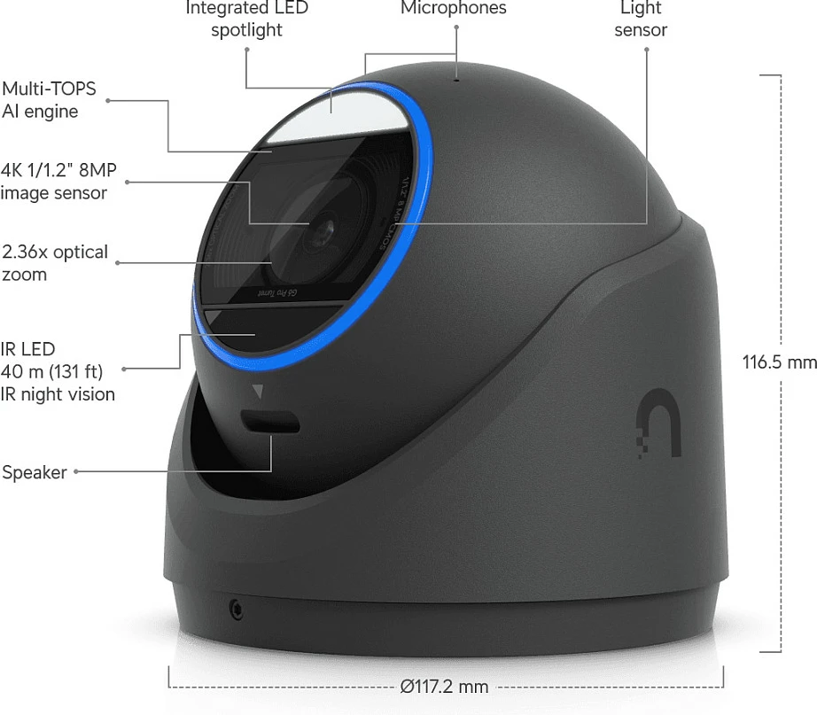 Kamerë sigurie Ubiquiti G6 Pro Turret, 360°, IP66, MicroSD, e zezë