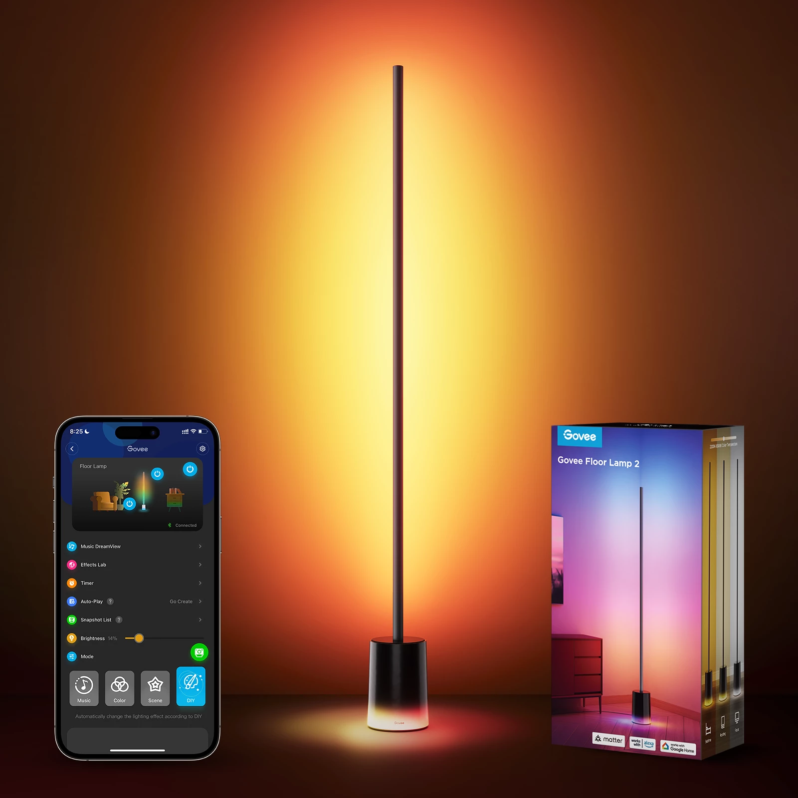 Lampë dyshemeje smart Govee Floor Lamp 2 RGBICWW, E zezë
