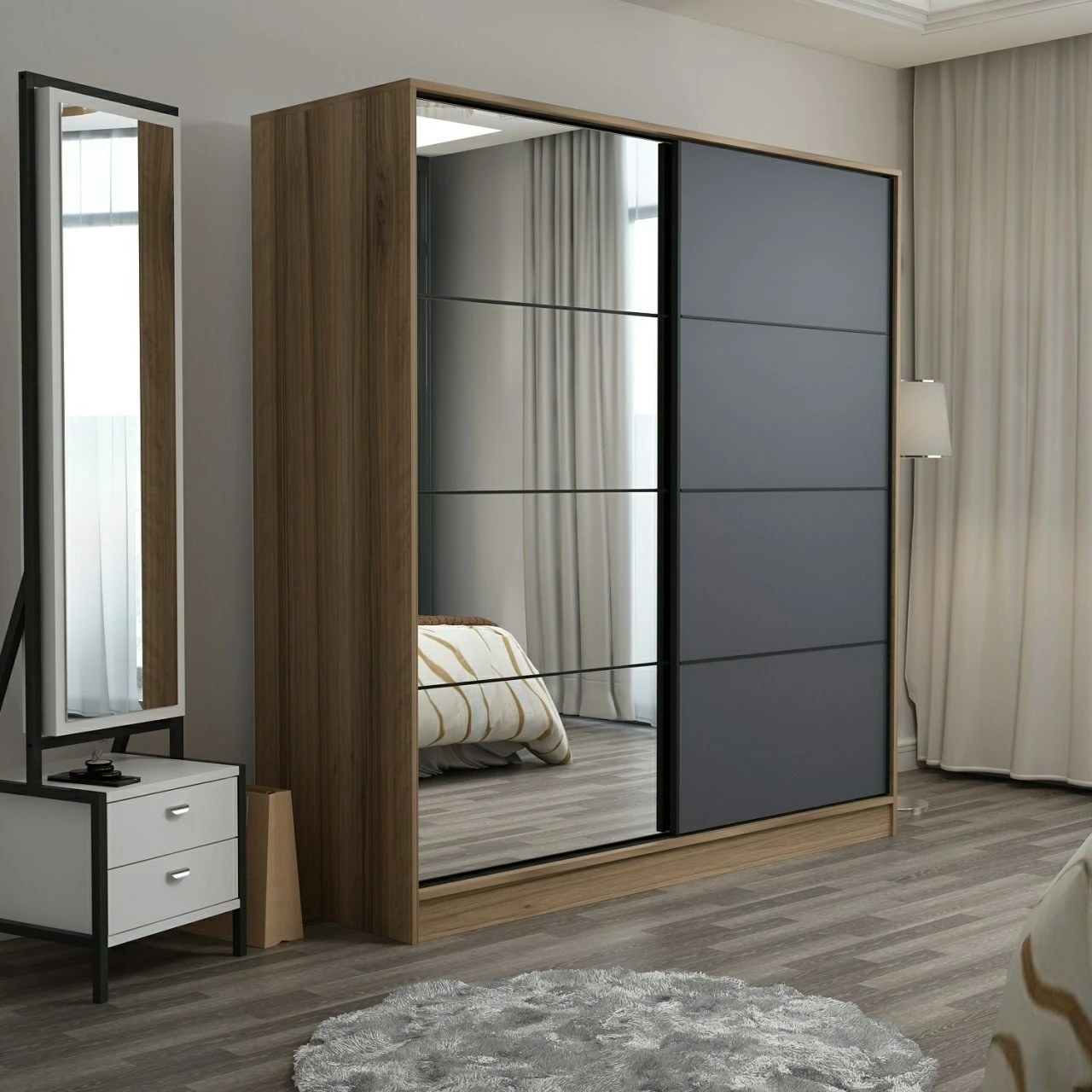 Dollap garderobe Hanah Home, Kale, dore dhe antracit, 180x210x52cm