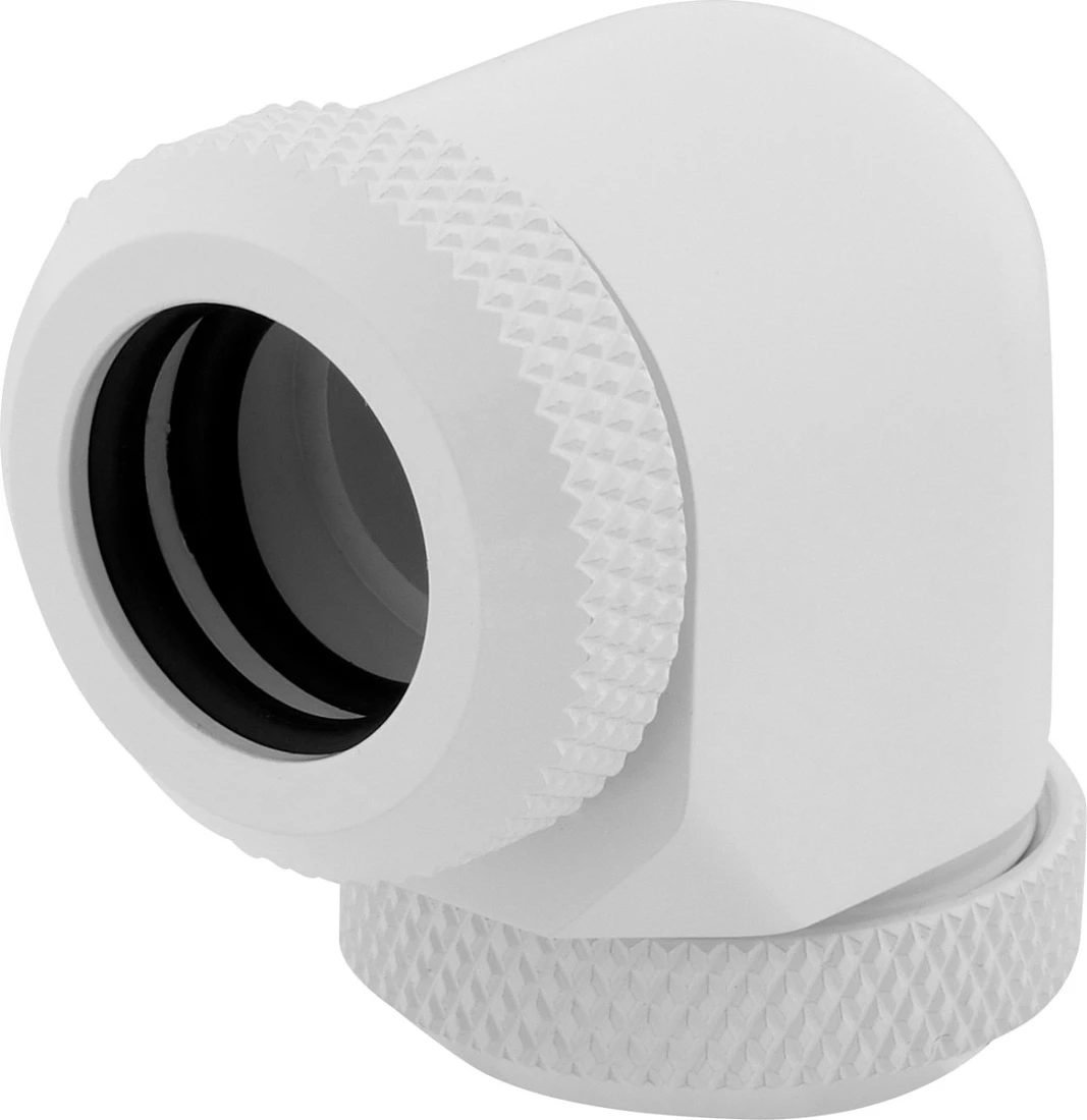 Adapter hardline Corsair Hydro X Series XF, 90°, për hardtube 12mm (OD), 2 copë, i bardhë