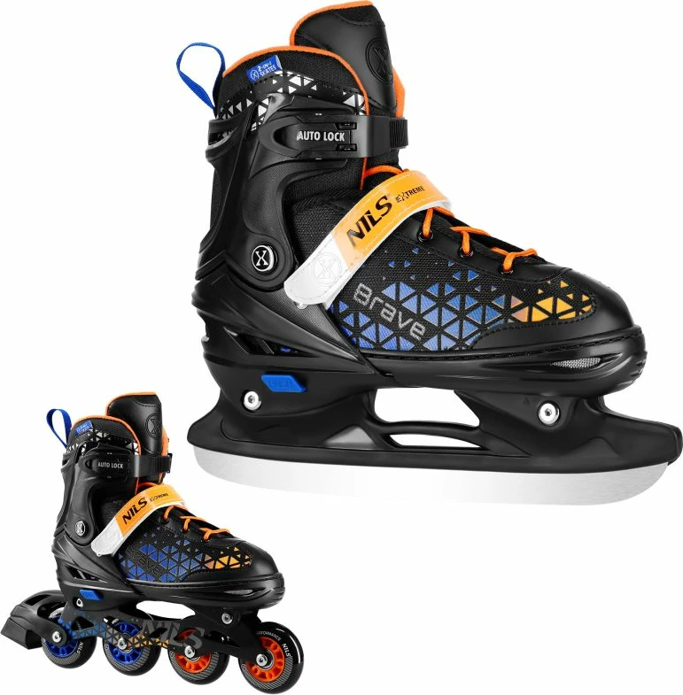 Rollera për fëmijë Nils Extreme NH18190A 4-in-1, kaltër-portokalli, set me board hokeji