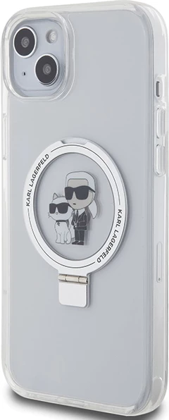 Mbështjellës Karl Lagerfeld KLHMP15MHMRSKCH për iPhone 15 Plus / 14 Plus 6.7", me unazë Ring Stand, MagSafe, Bardhë