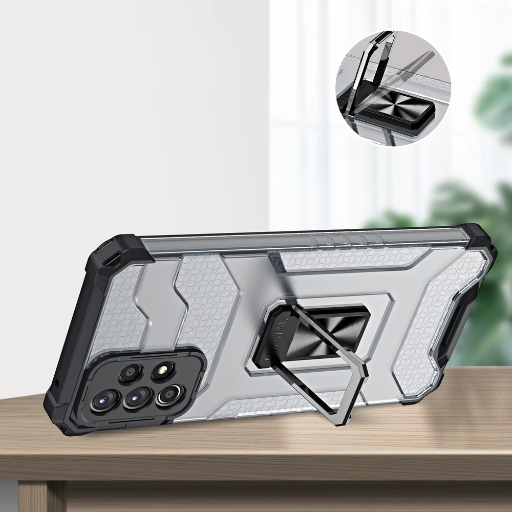 Mbështjellës Hurtel Crystal Ring Case për Samsung Galaxy A72, me këmbë mbështetëse, i zi