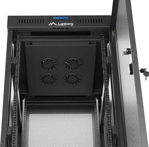 Kabinet rack LANBERG 19" 32U 600x800mm, qëndror (standing), derë e perforuar, i zi